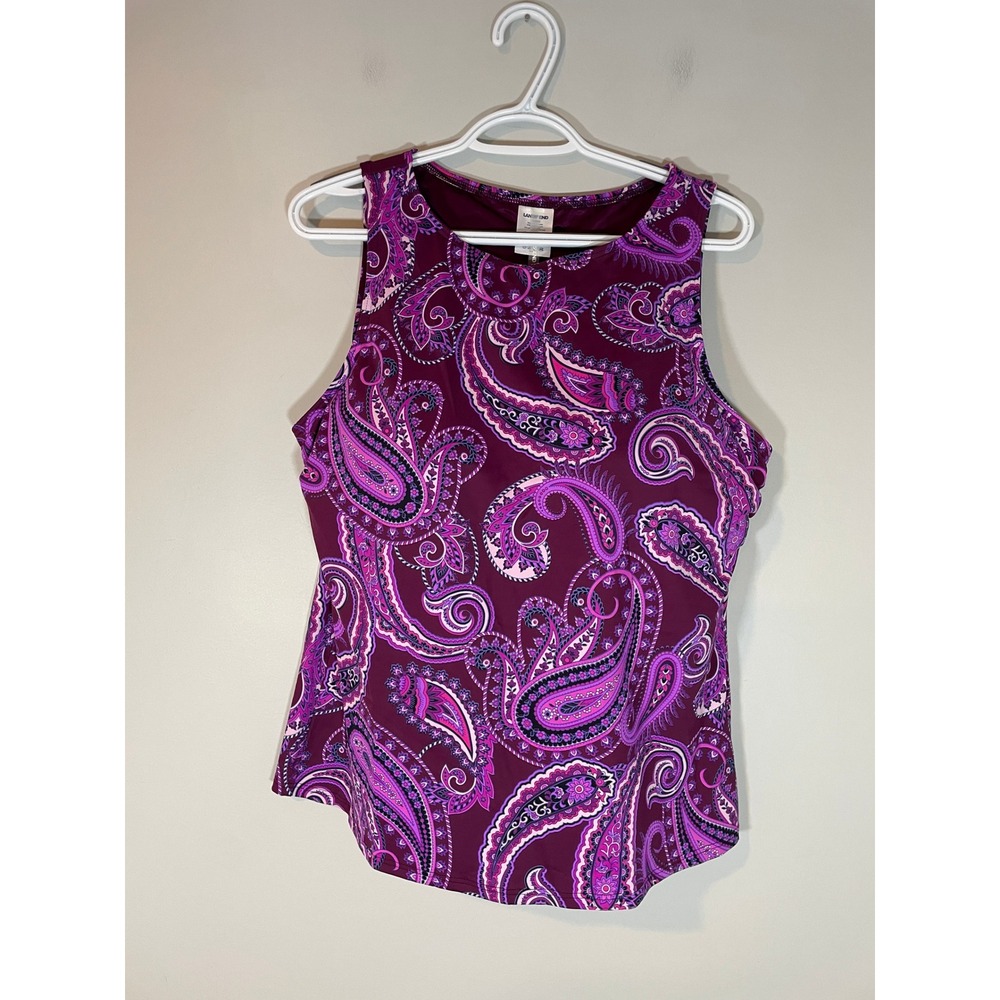 Lands End Womens Purple Paisley High Neck Tankini Swim Top Size 16 DDD Cup